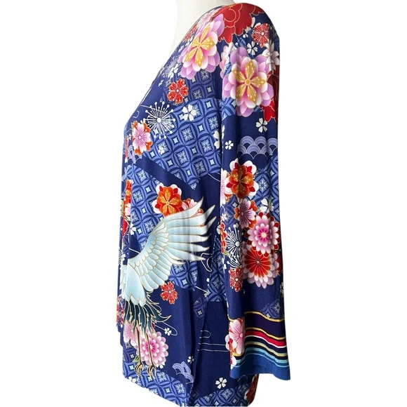 Johnny Was Large Pajaro Favorite 3/4 Sleeve V-Neck Multicolor Top NWT - Picture 4 of 9